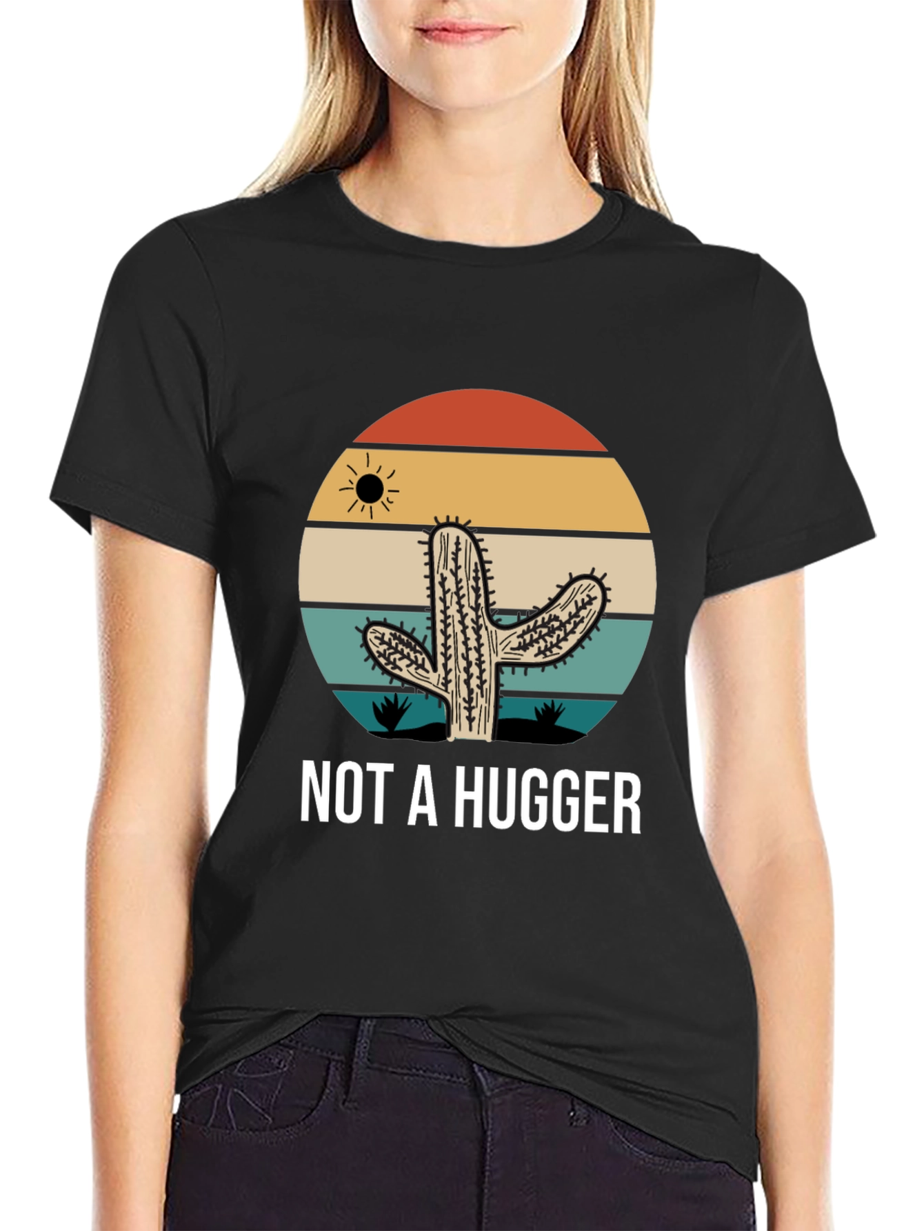Not A Hugger Cactus Graphic Tee - Sarcastic Novelty T-Shirt