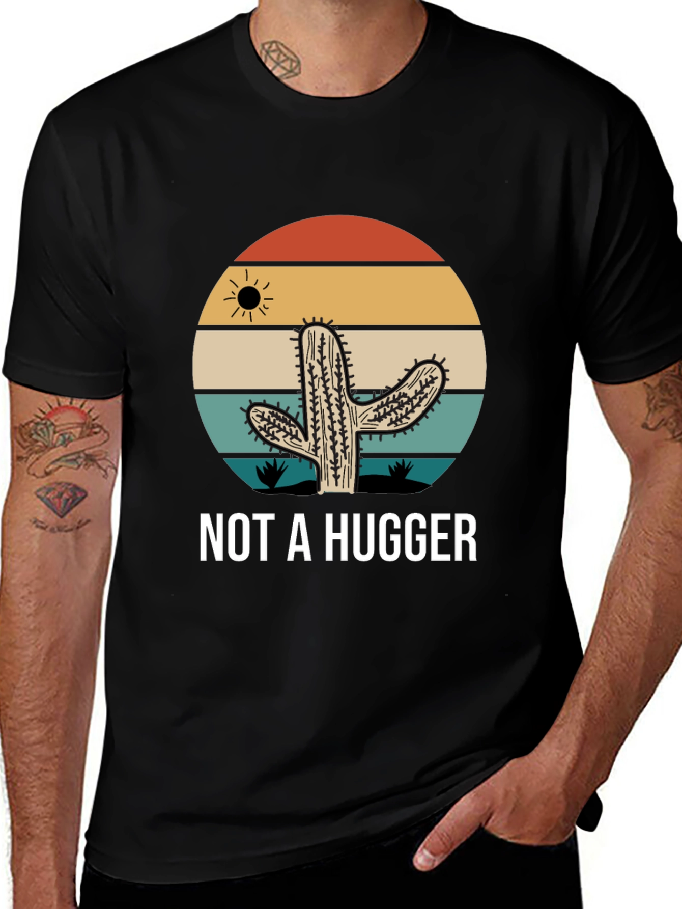 Not A Hugger Cactus Graphic Tee - Sarcastic Novelty T-Shirt
