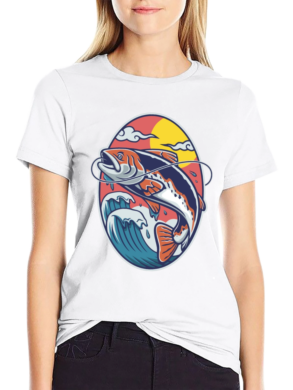 Fishing T-Shirt - Fish Jumping Out of Water Design