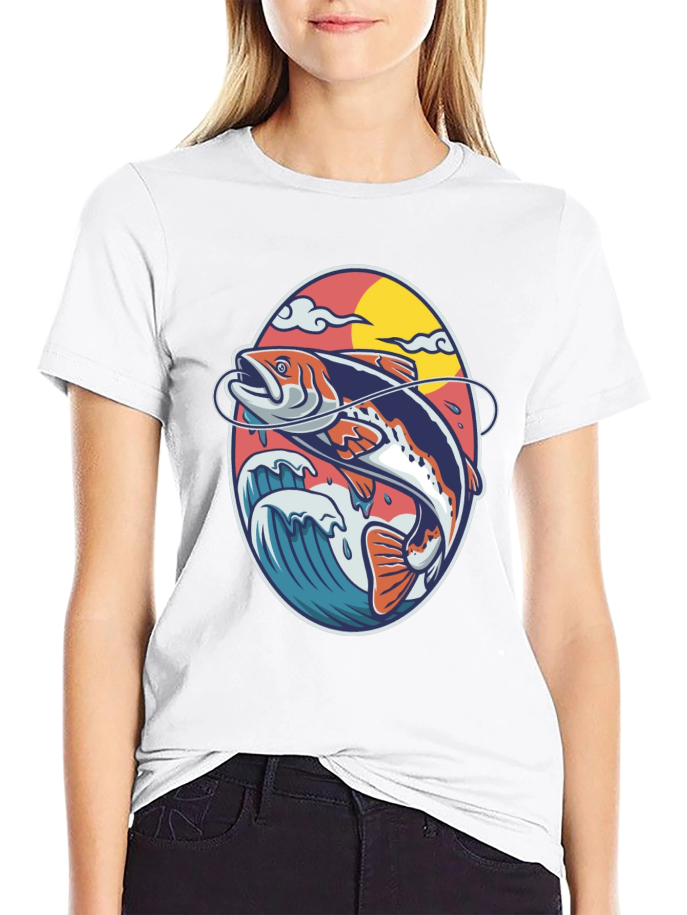 Fishing T-Shirt - Fish Jumping Out of Water Design