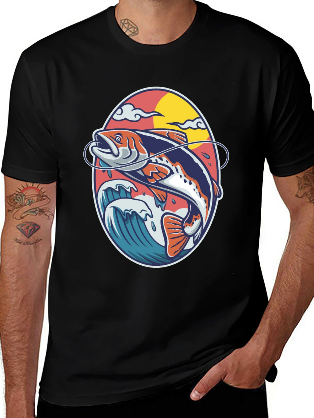 Fishing T-Shirt - Fish Jumping Out of Water Design