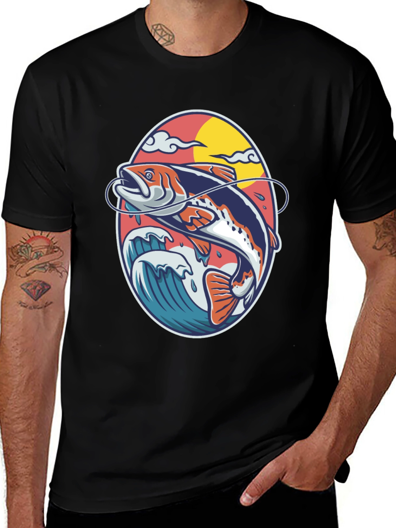 Fishing T-Shirt - Fish Jumping Out of Water Design