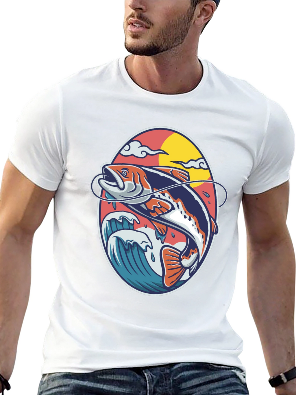 Fishing T-Shirt - Fish Jumping Out of Water Design