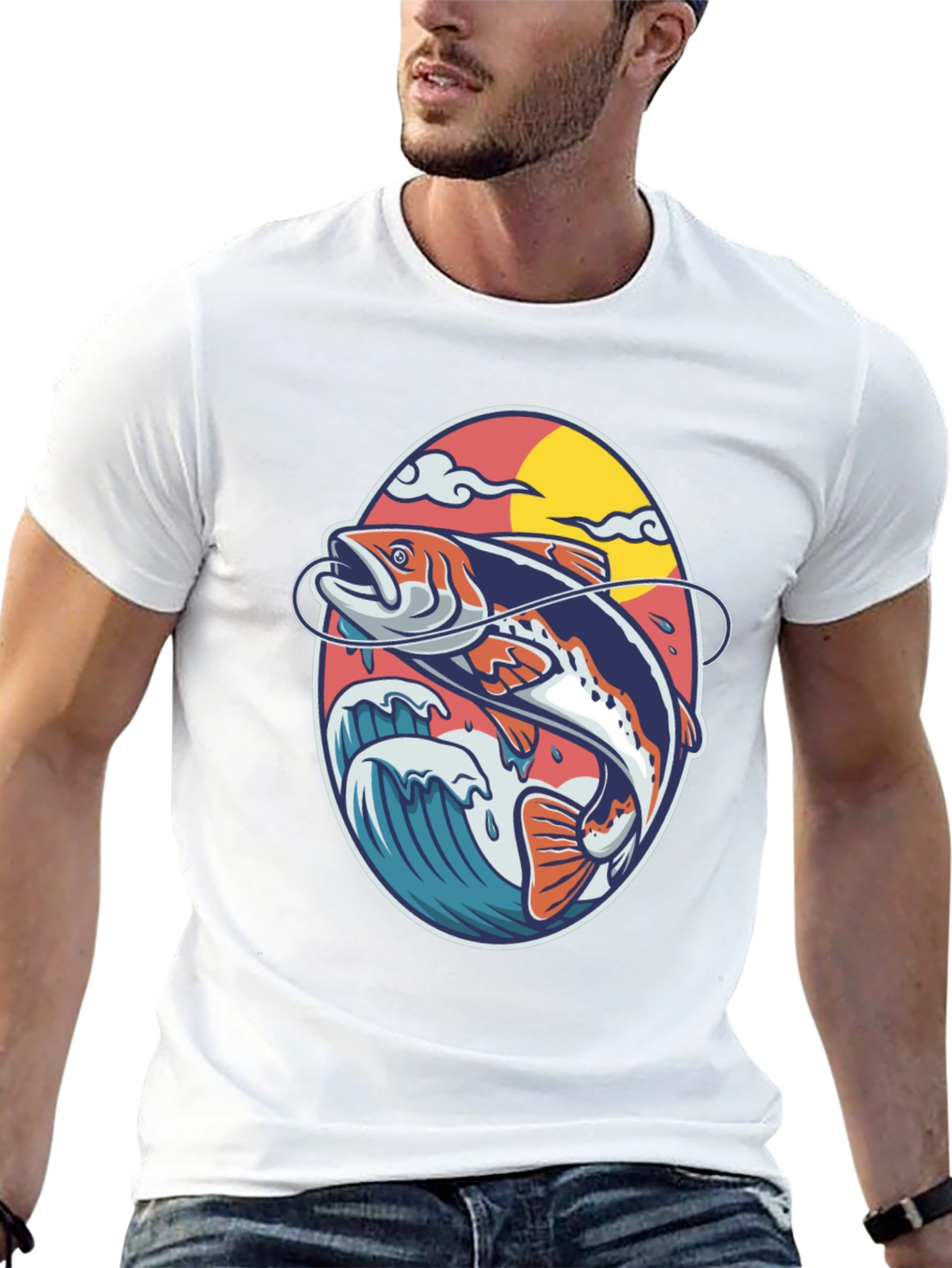 Fishing T-Shirt - Fish Jumping Out of Water Design