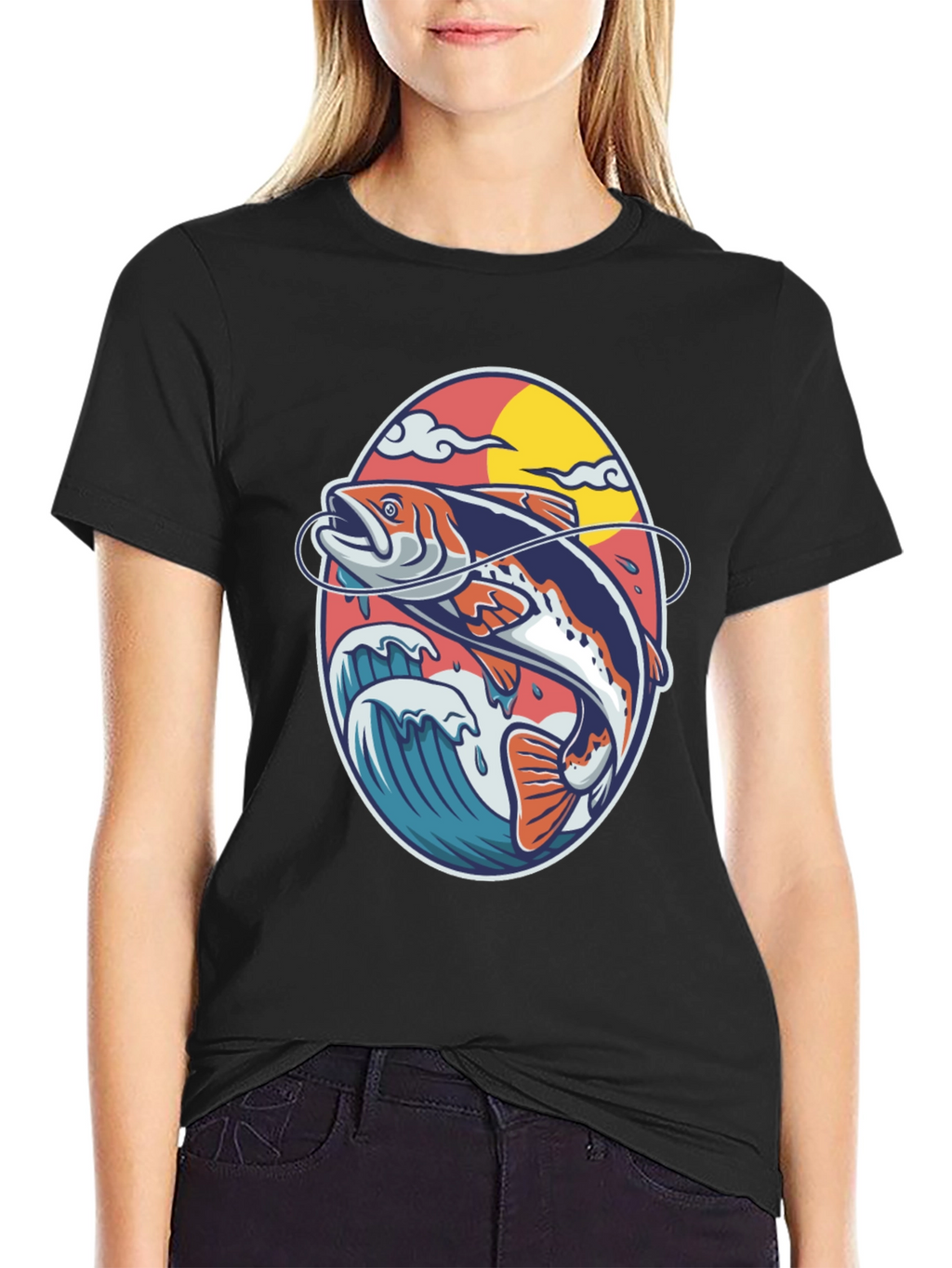Fishing T-Shirt - Fish Jumping Out of Water Design