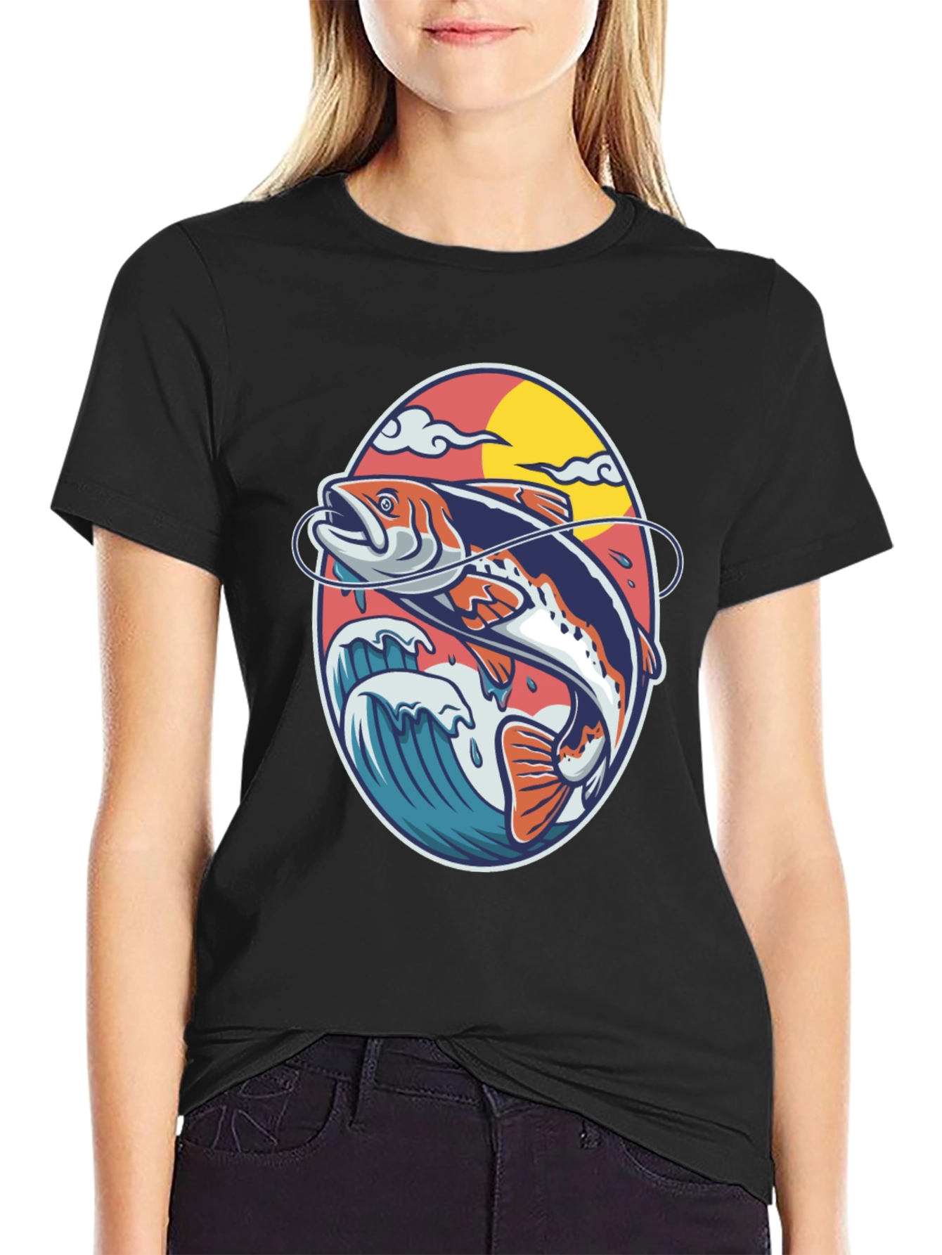 Fishing T-Shirt - Fish Jumping Out of Water Design