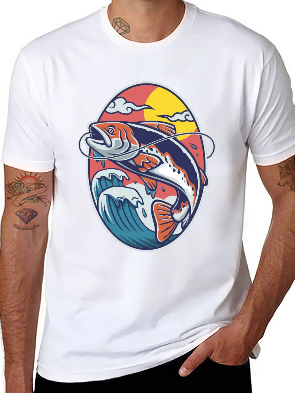Fishing T-Shirt - Fish Jumping Out of Water Design