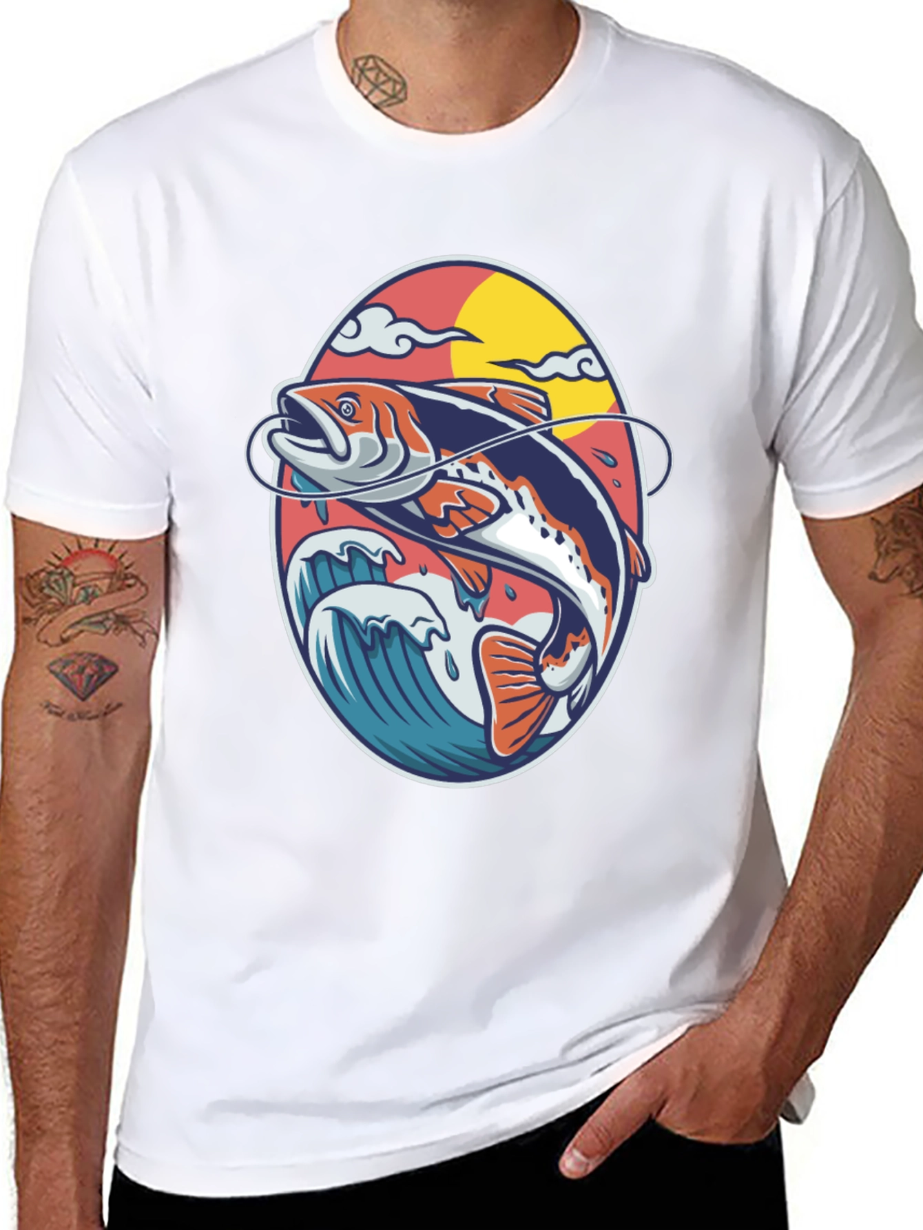 Fishing T-Shirt - Fish Jumping Out of Water Design