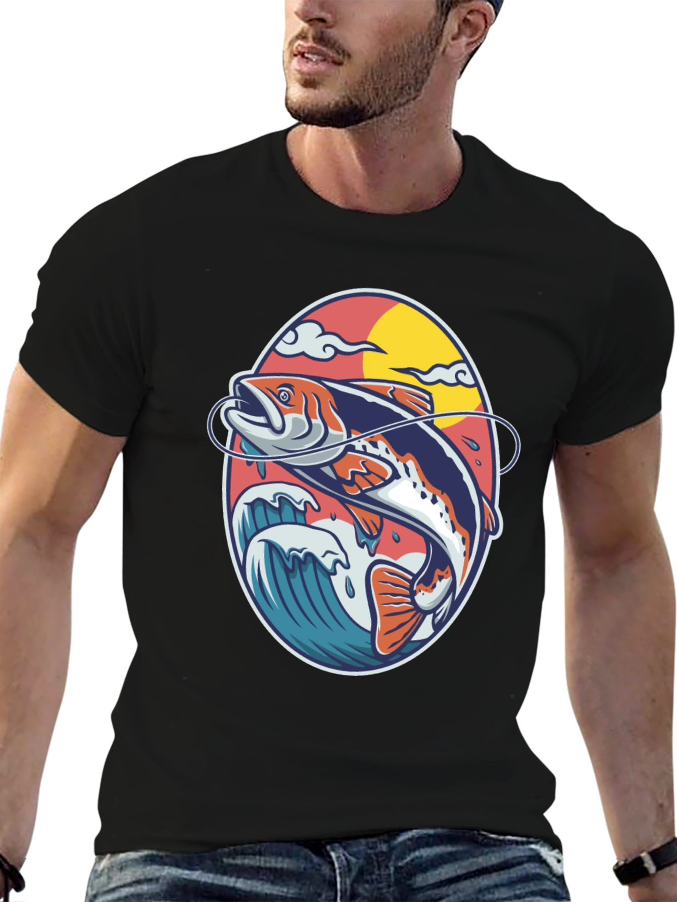 Fishing T-Shirt - Fish Jumping Out of Water Design