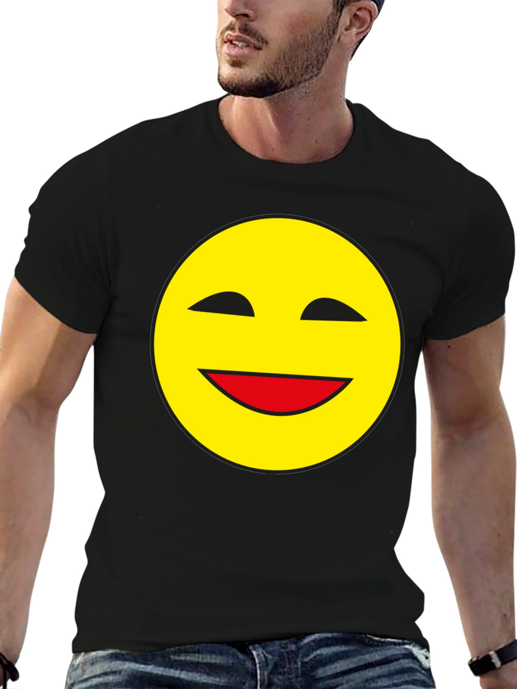 Smiley Face Black T-Shirt - Classic Happy Design