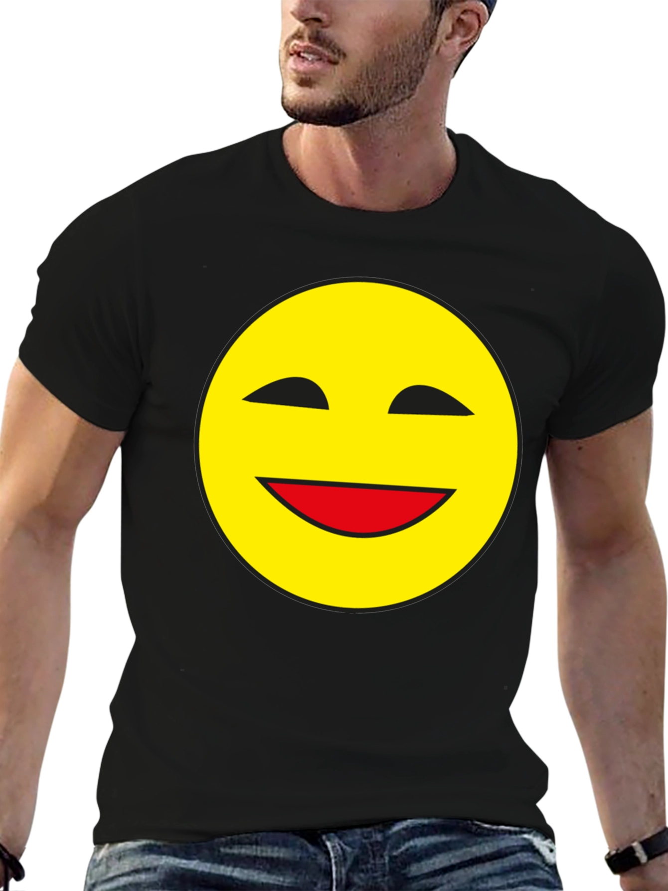 Smiley Face Black T-Shirt - Classic Happy Design