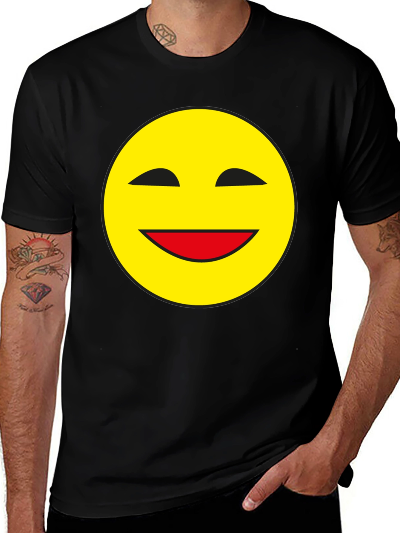Smiley Face Black T-Shirt - Classic Happy Design