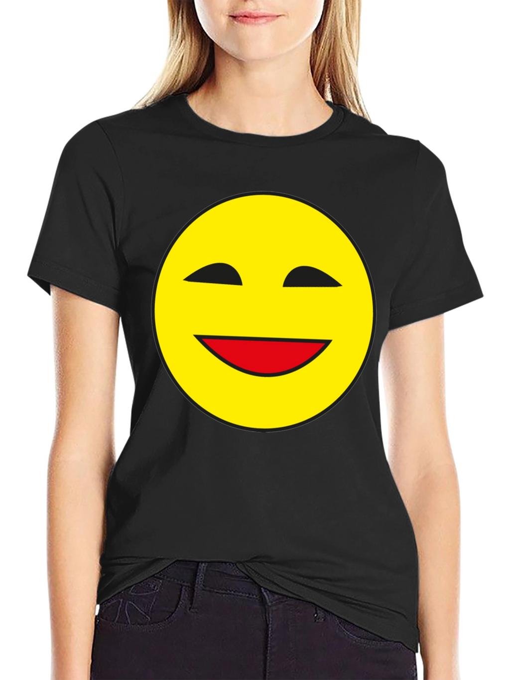 Smiley Face Black T-Shirt - Classic Happy Design