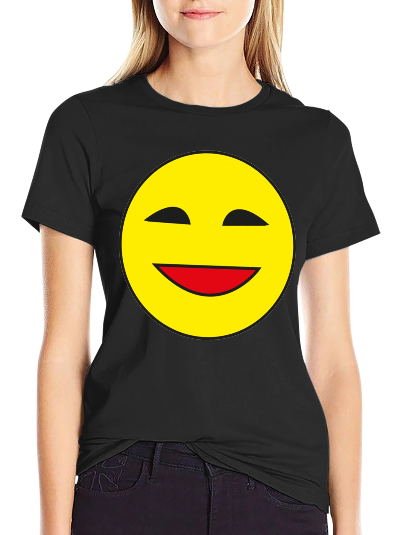 Smiley Face Black T-Shirt - Classic Happy Design