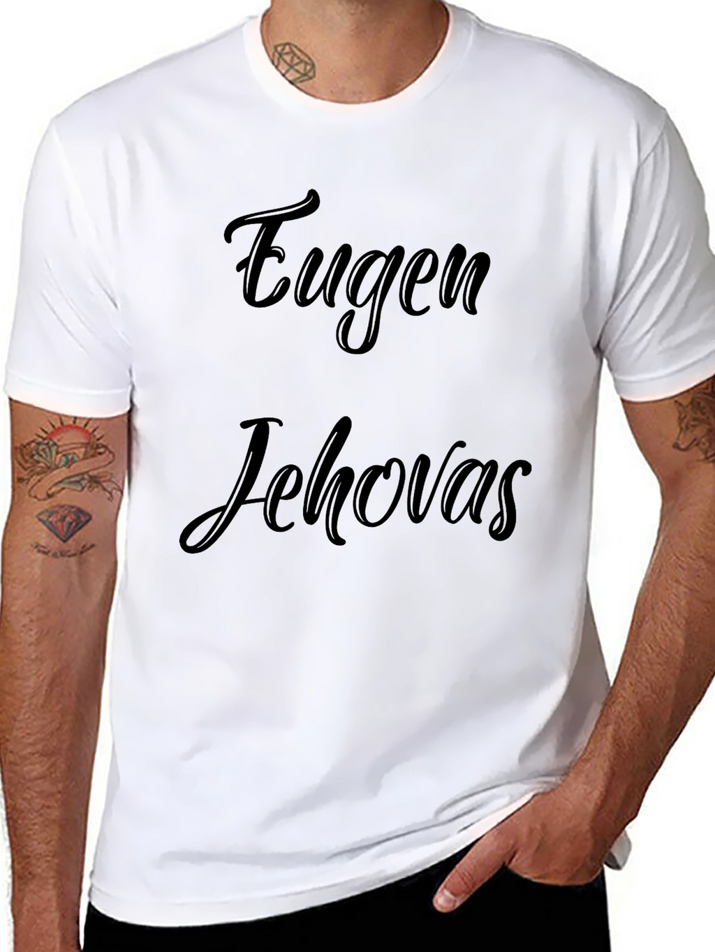 Eugen Jehovahs Black Graphic T-Shirt Casual Wear