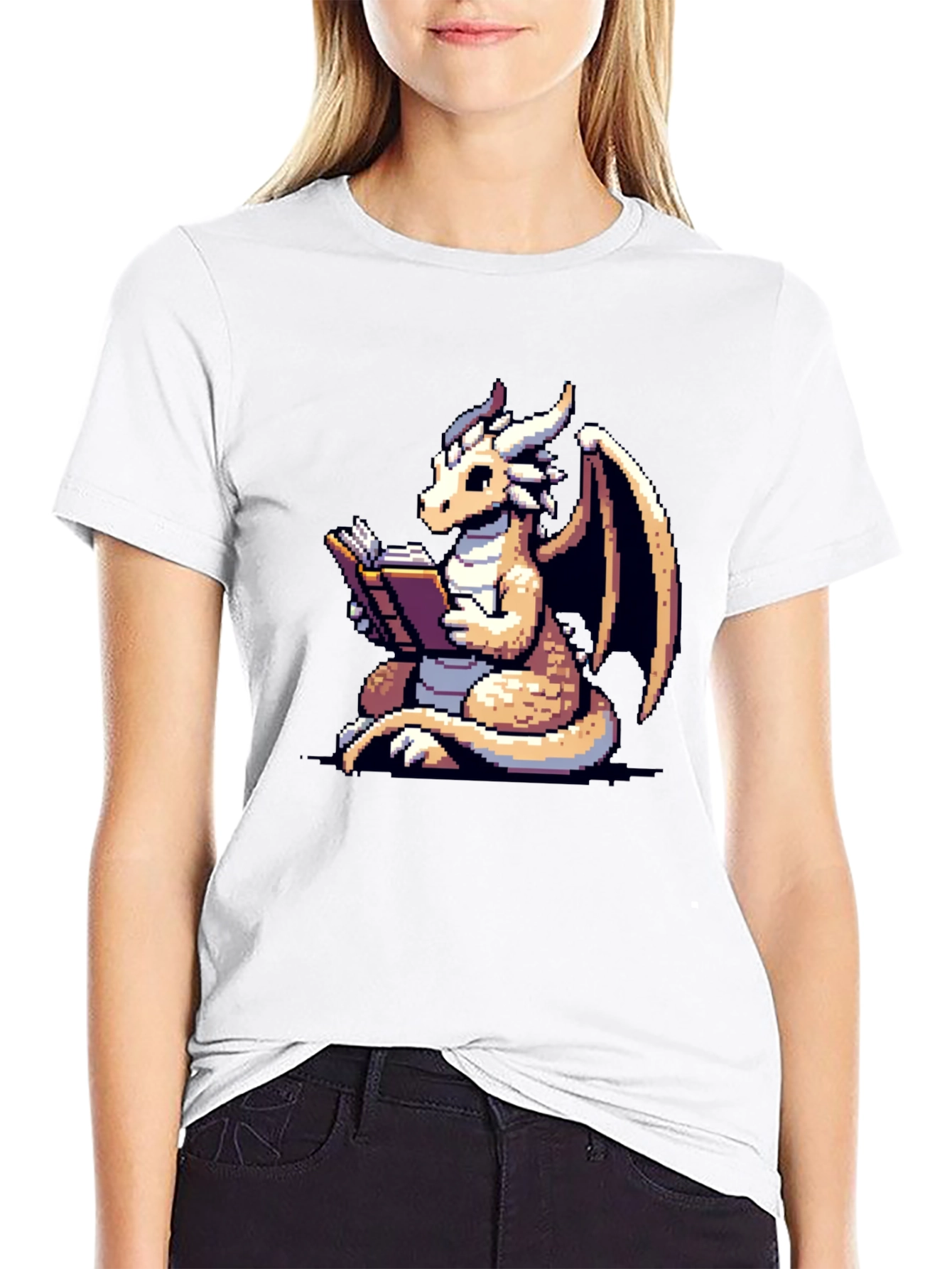 Dragon Reader T-Shirt - Pixel Art Fantasy Tee