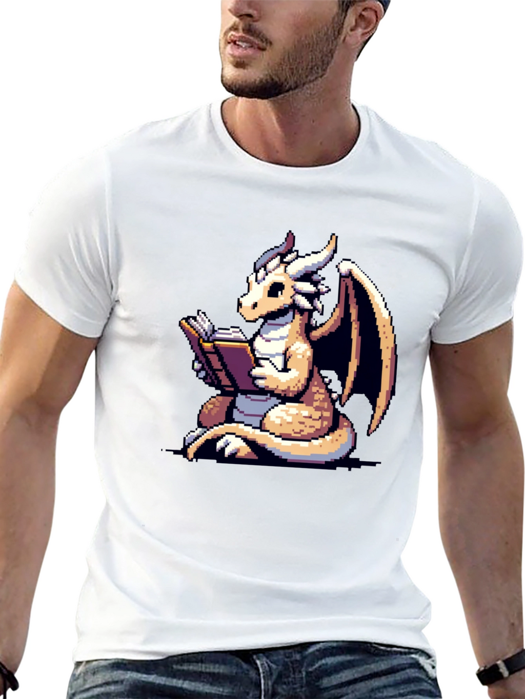 Dragon Reader T-Shirt - Pixel Art Fantasy Tee