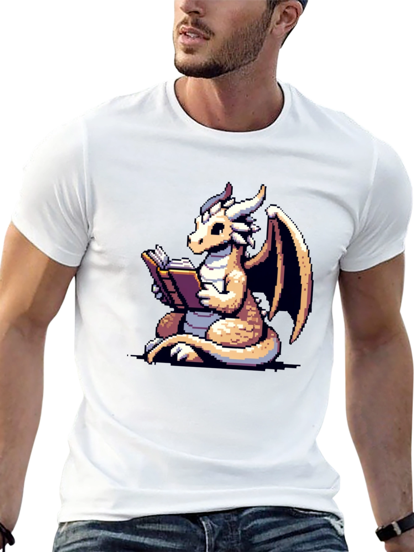Dragon Reader T-Shirt - Pixel Art Fantasy Tee