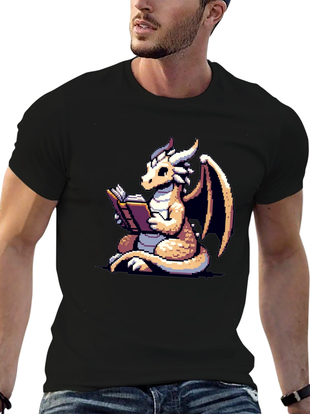 Dragon Reader T-Shirt - Pixel Art Fantasy Tee
