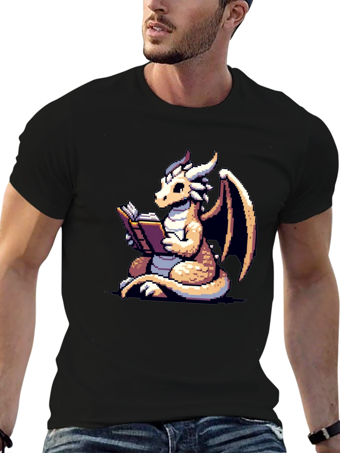 Dragon Reader T-Shirt - Pixel Art Fantasy Tee
