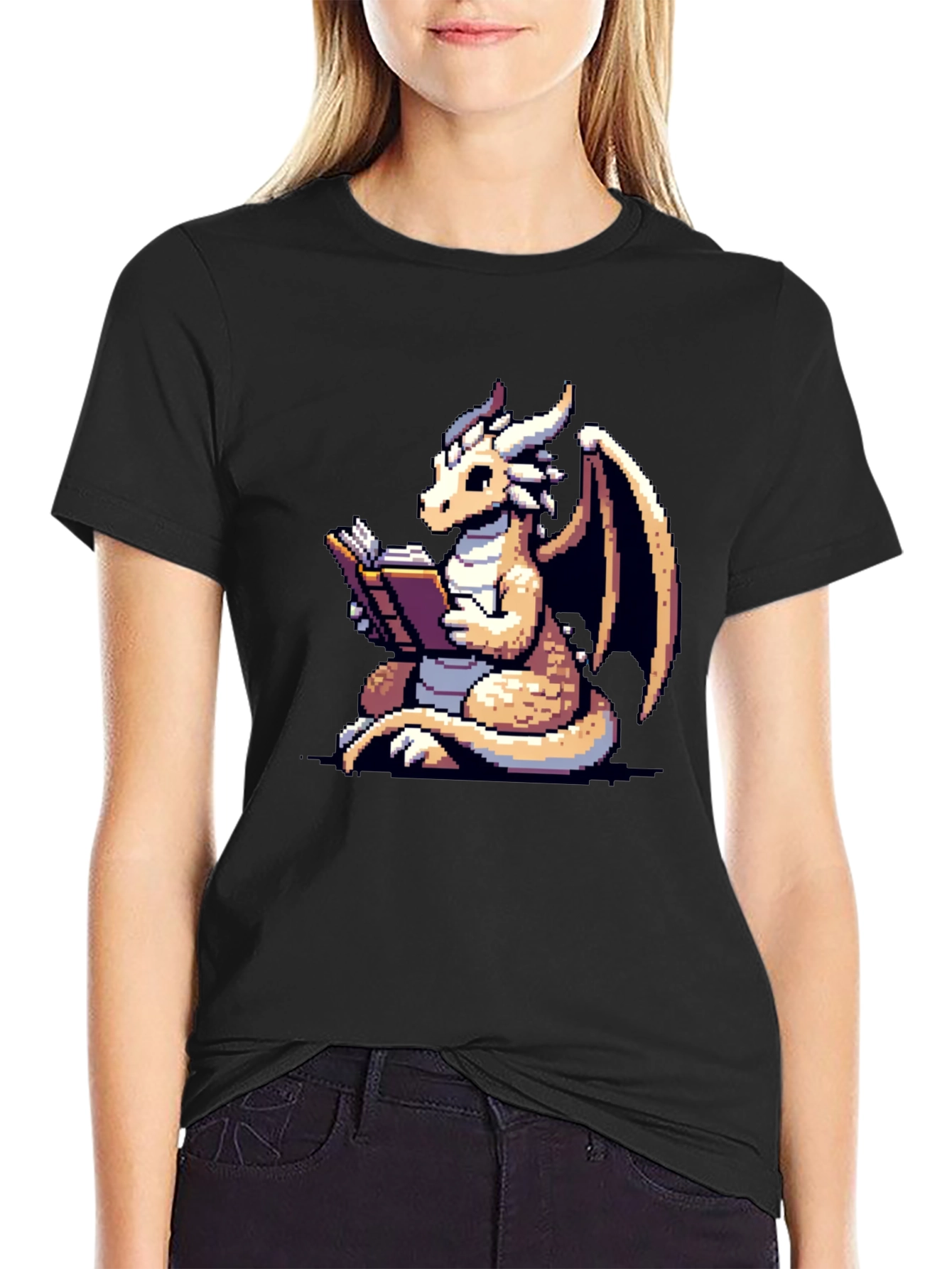 Dragon Reader T-Shirt - Pixel Art Fantasy Tee