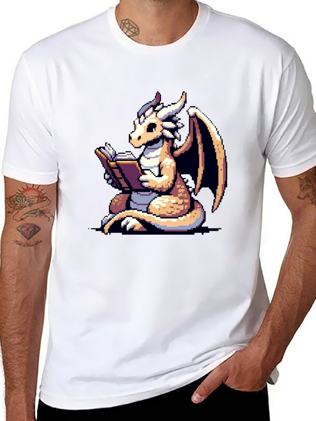 Dragon Reader T-Shirt - Pixel Art Fantasy Tee