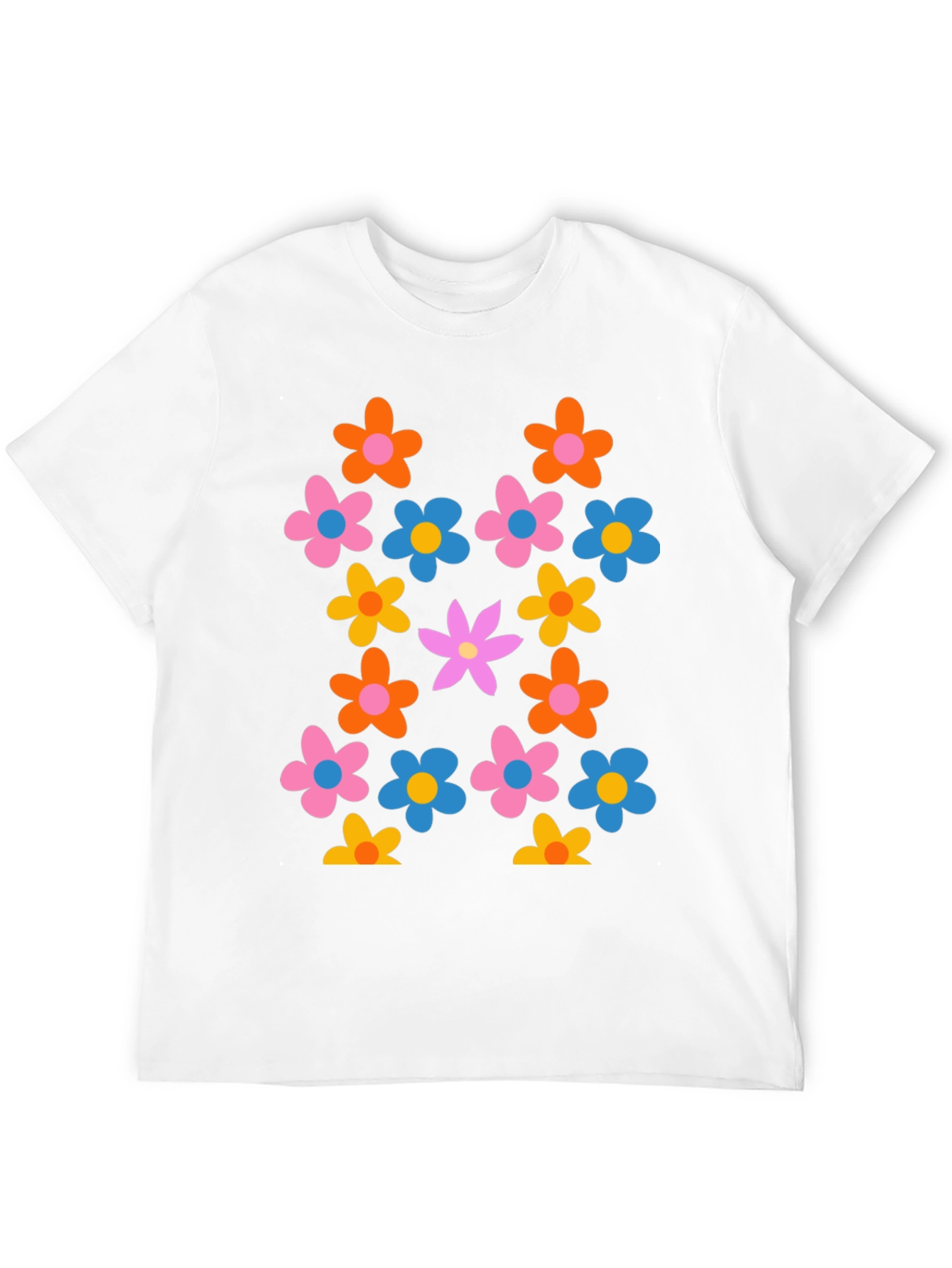 Retro Floral T-Shirt - Black - Colorful Flower Power Design