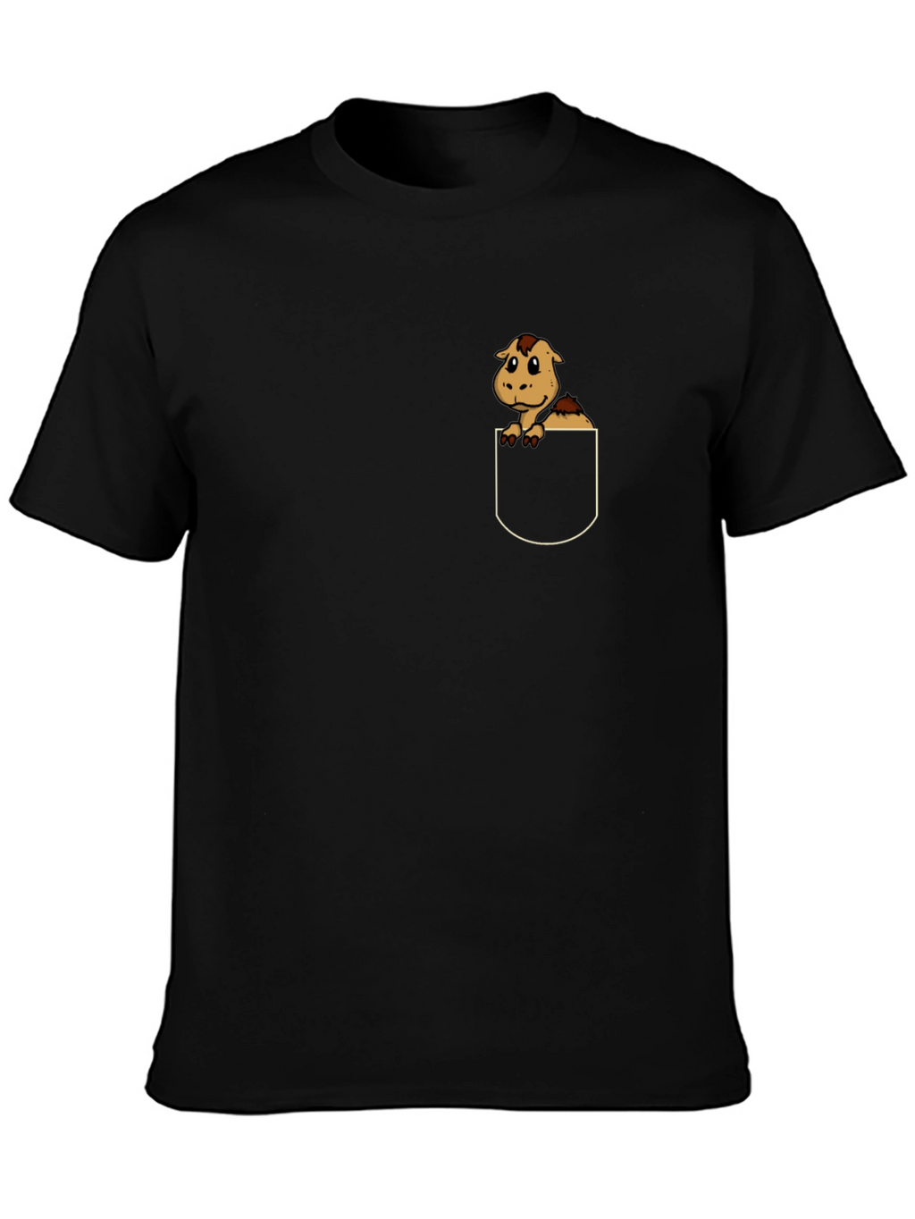 Cute Cartoon Horse in Pocket Black T-Shirt