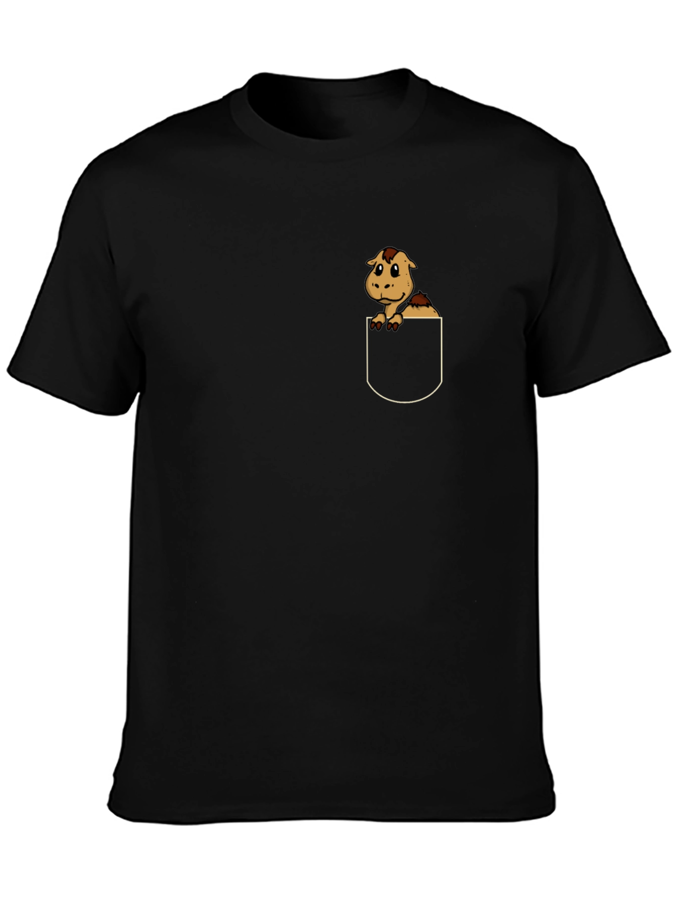 Cute Cartoon Horse in Pocket Black T-Shirt