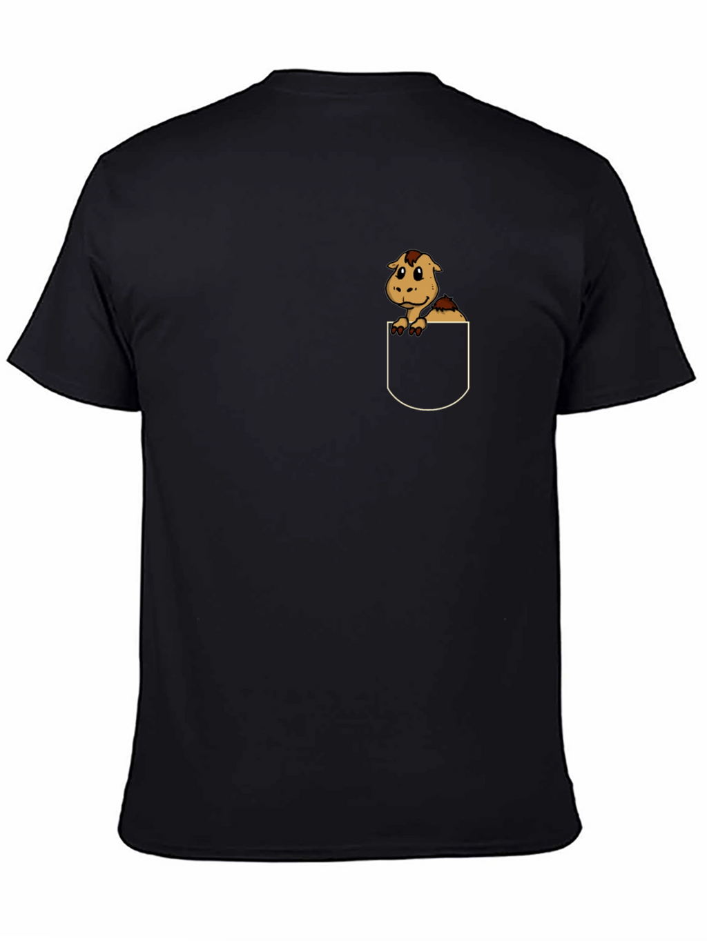 Cute Cartoon Horse in Pocket Black T-Shirt