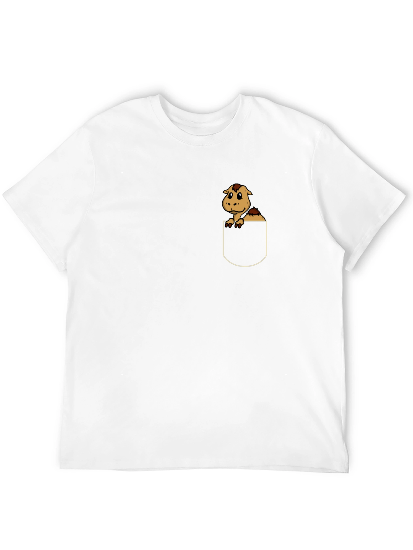 Cute Cartoon Horse in Pocket Black T-Shirt