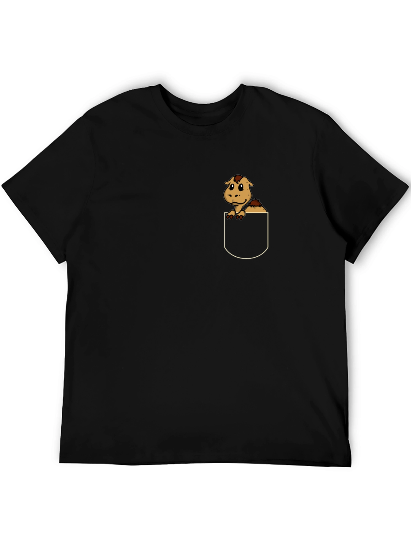 Cute Cartoon Horse in Pocket Black T-Shirt
