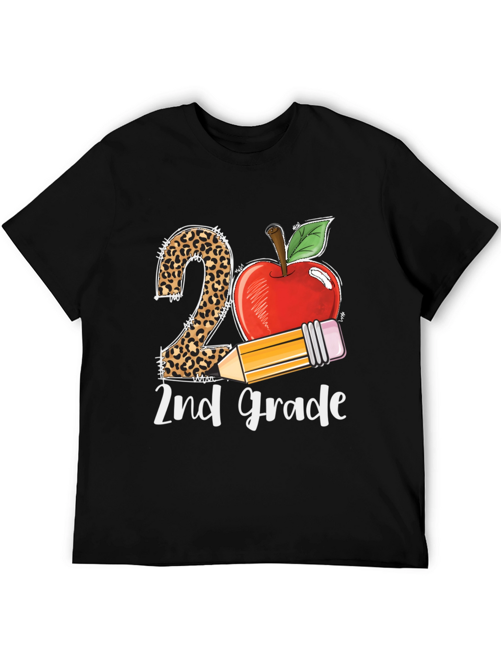2nd Grade Teacher T-Shirt Apple Pencil Leopard Print