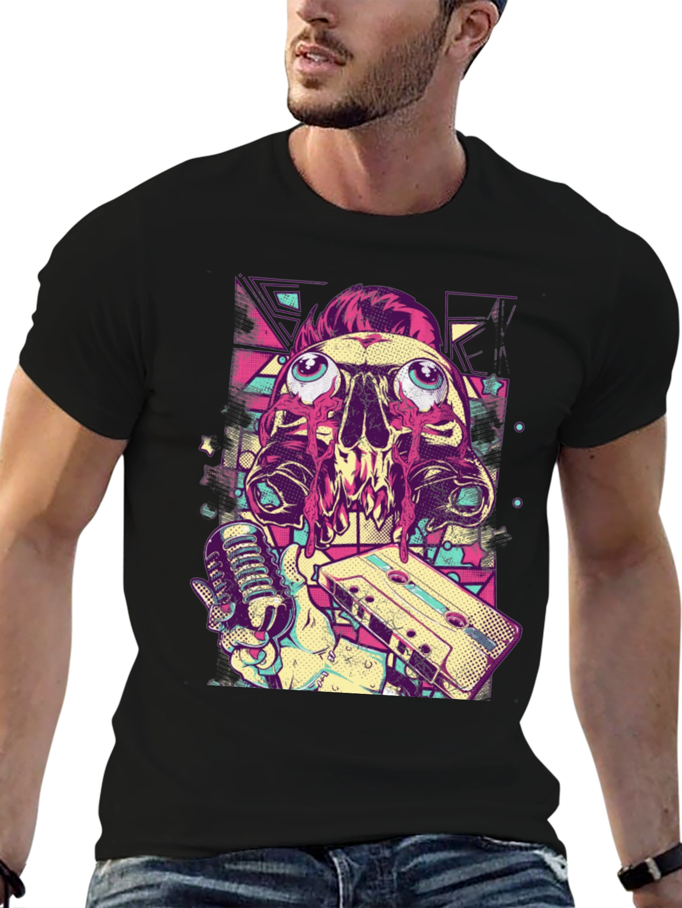 Skull DJ Graphic Tee - Music Lovers Black T-Shirt