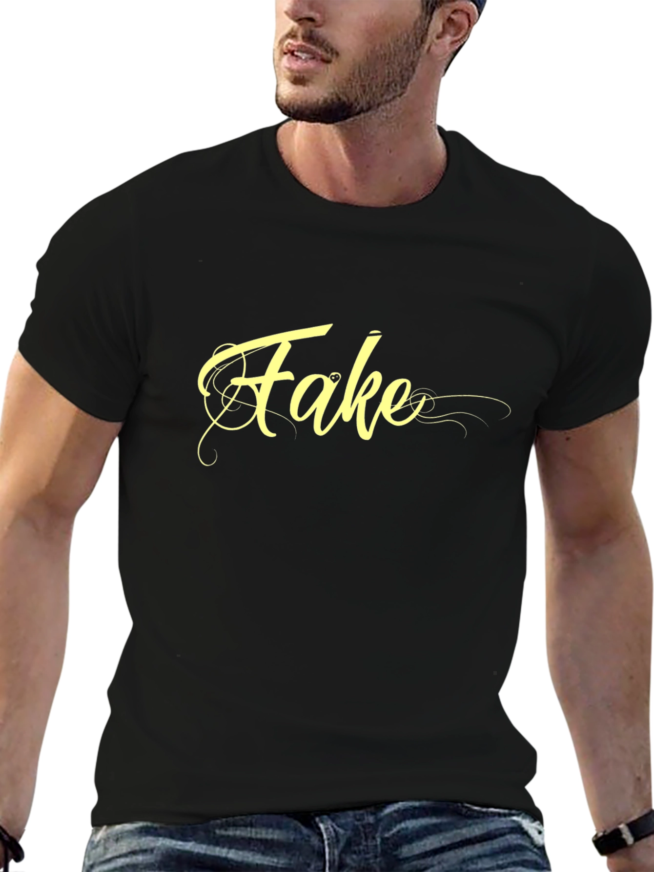 Fake Graphic Print Black T-Shirt