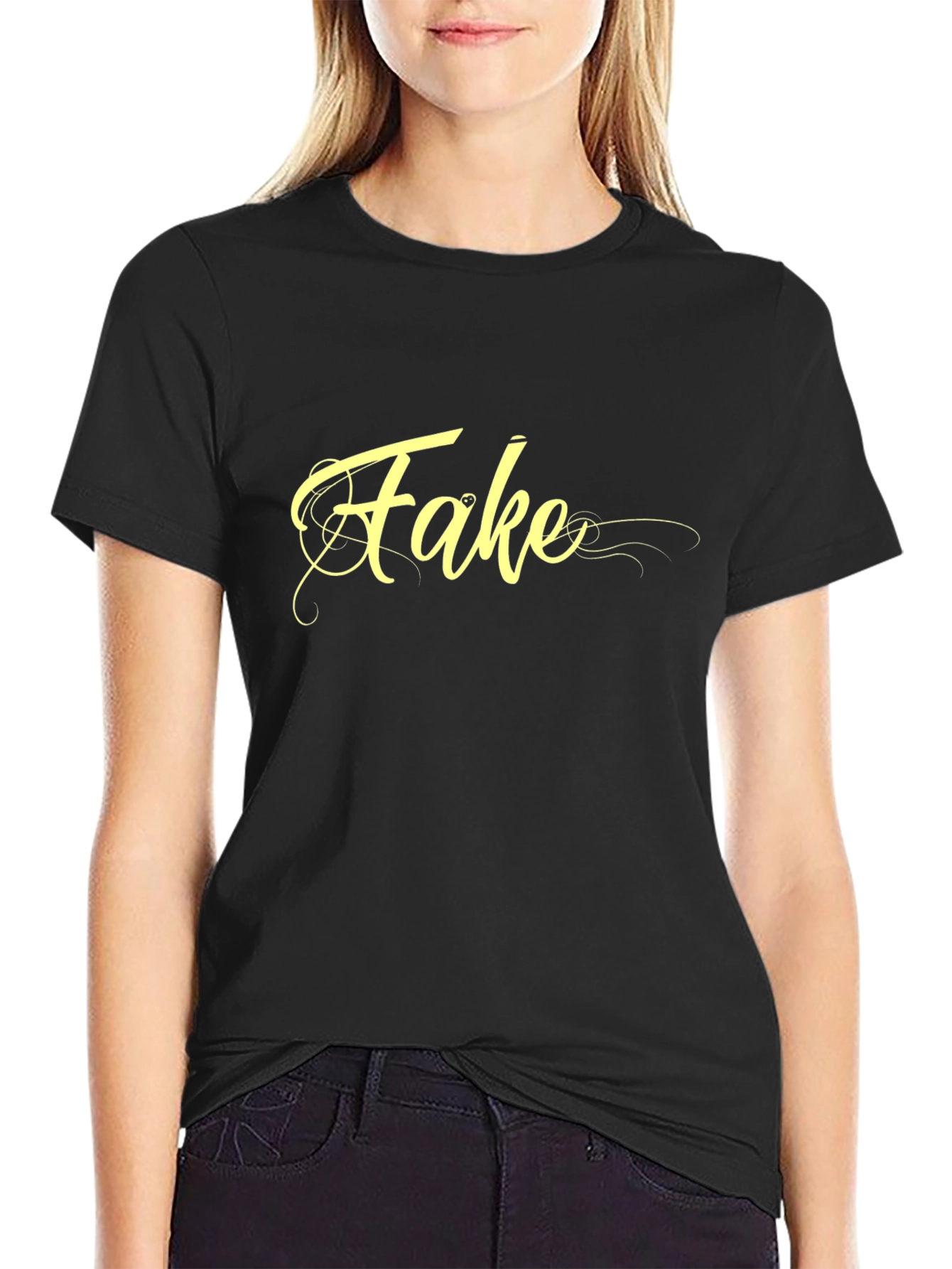 Fake Graphic Print Black T-Shirt