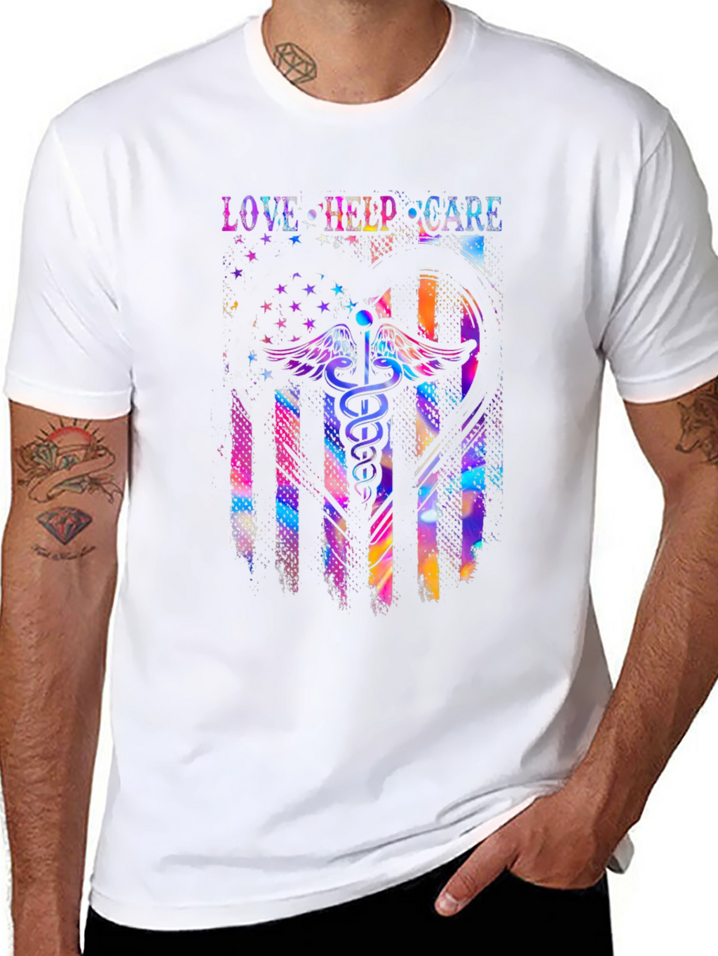 Love Help Care American Flag Medical T-Shirt
