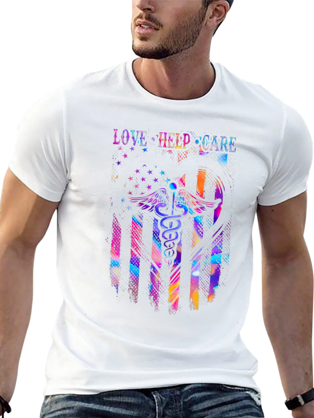 Love Help Care American Flag Medical T-Shirt