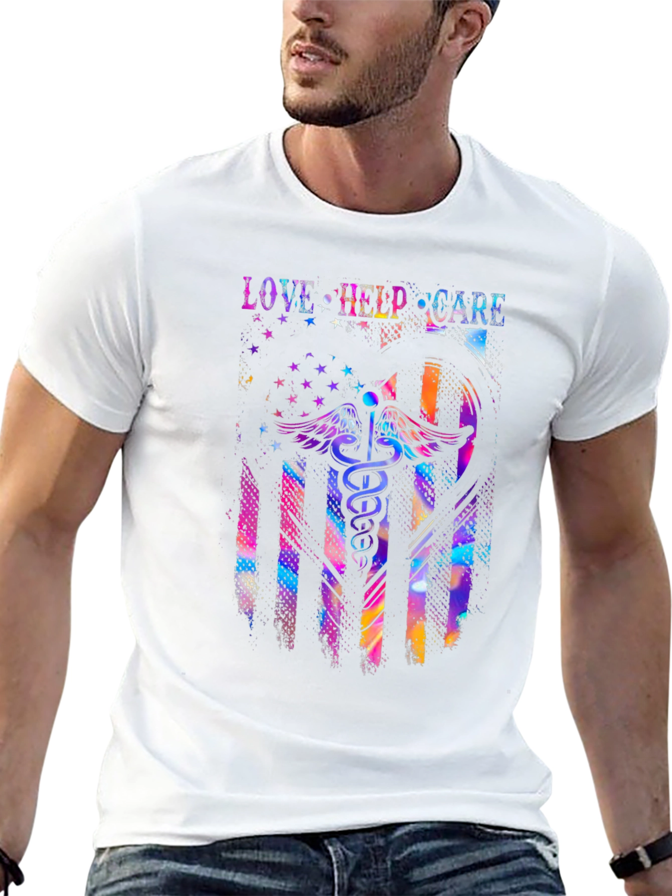 Love Help Care American Flag Medical T-Shirt