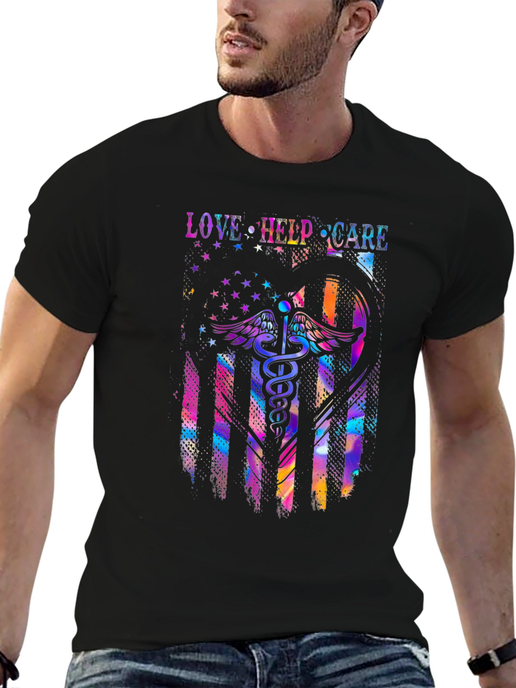 Love Help Care American Flag Medical T-Shirt