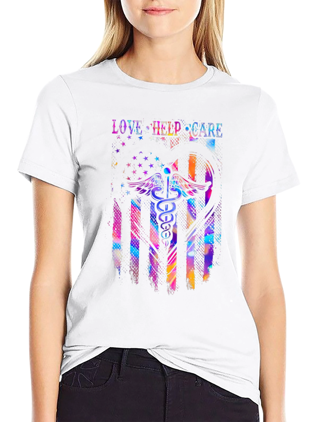 Love Help Care American Flag Medical T-Shirt