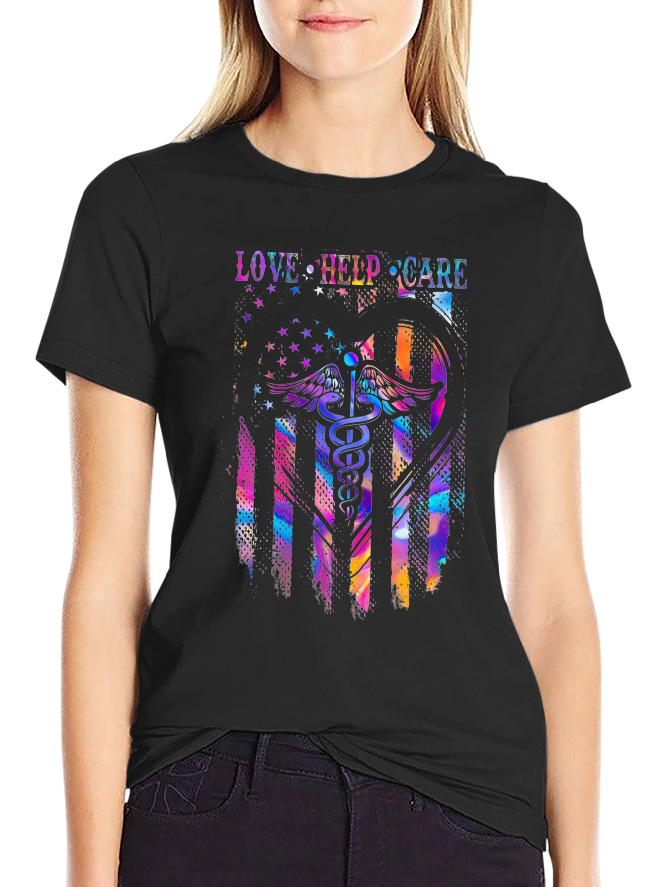 Love Help Care American Flag Medical T-Shirt
