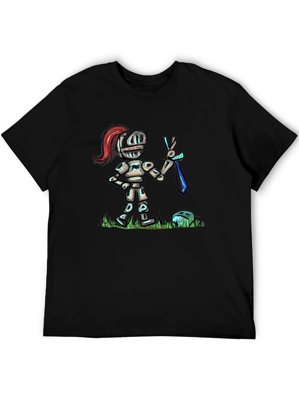 Cartoon Knight T-Shirt - Black Cotton Tee