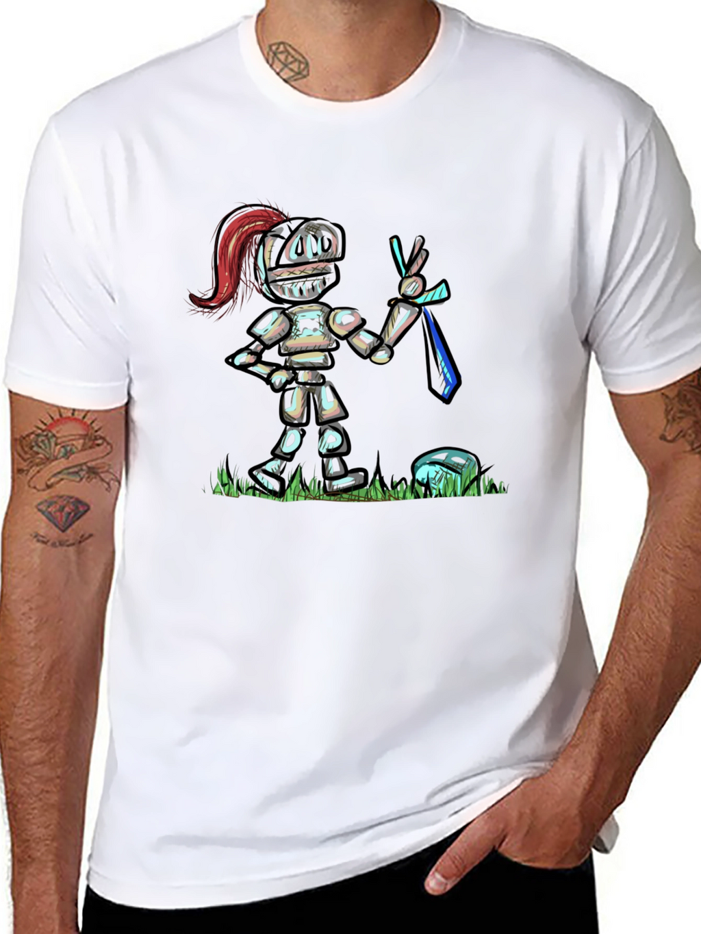 Cartoon Knight T-Shirt - Black Cotton Tee