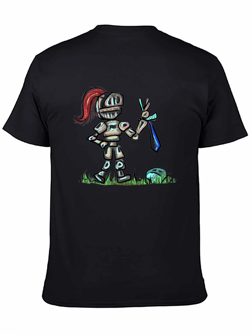 Cartoon Knight T-Shirt - Black Cotton Tee