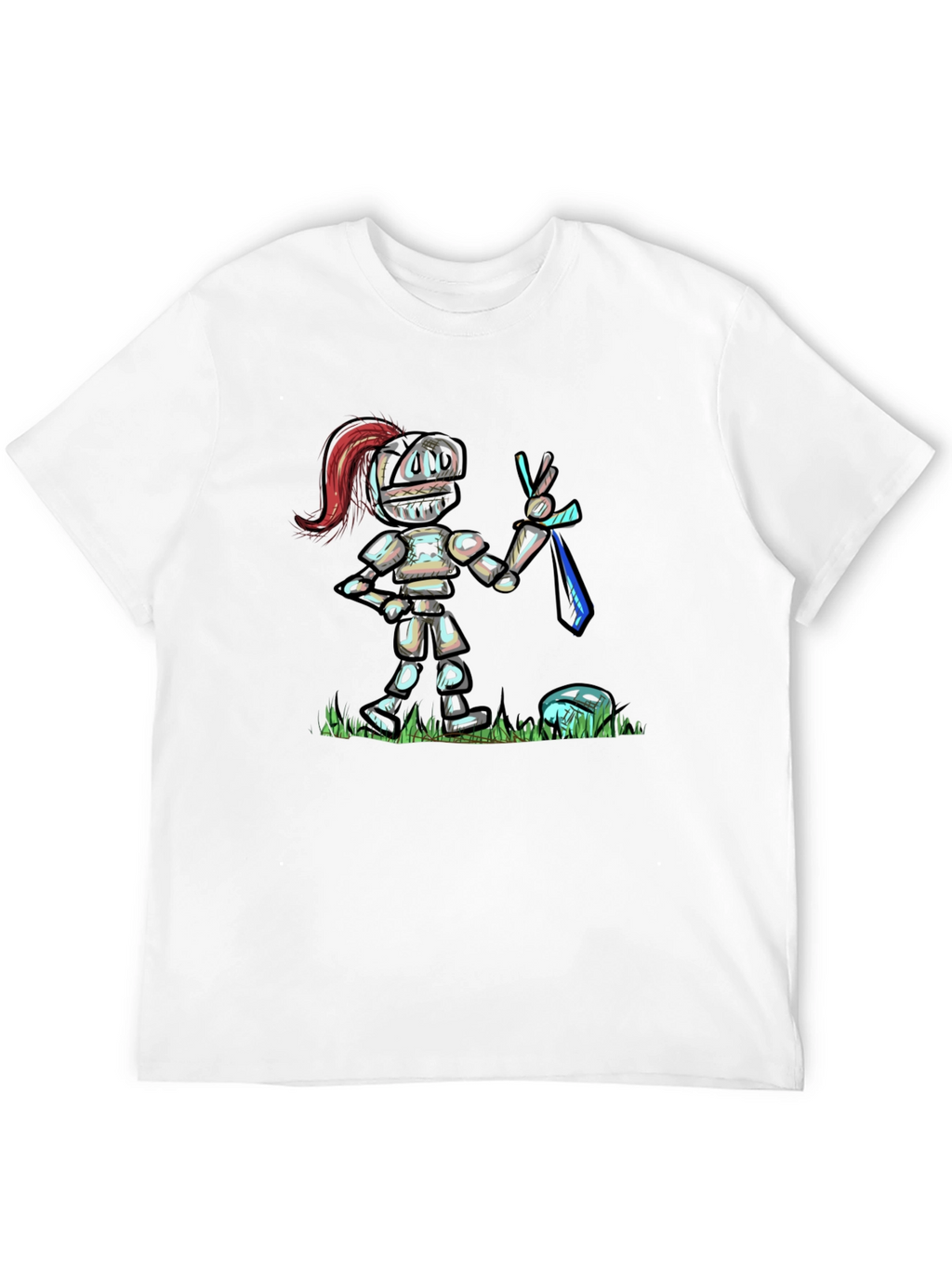 Cartoon Knight T-Shirt - Black Cotton Tee