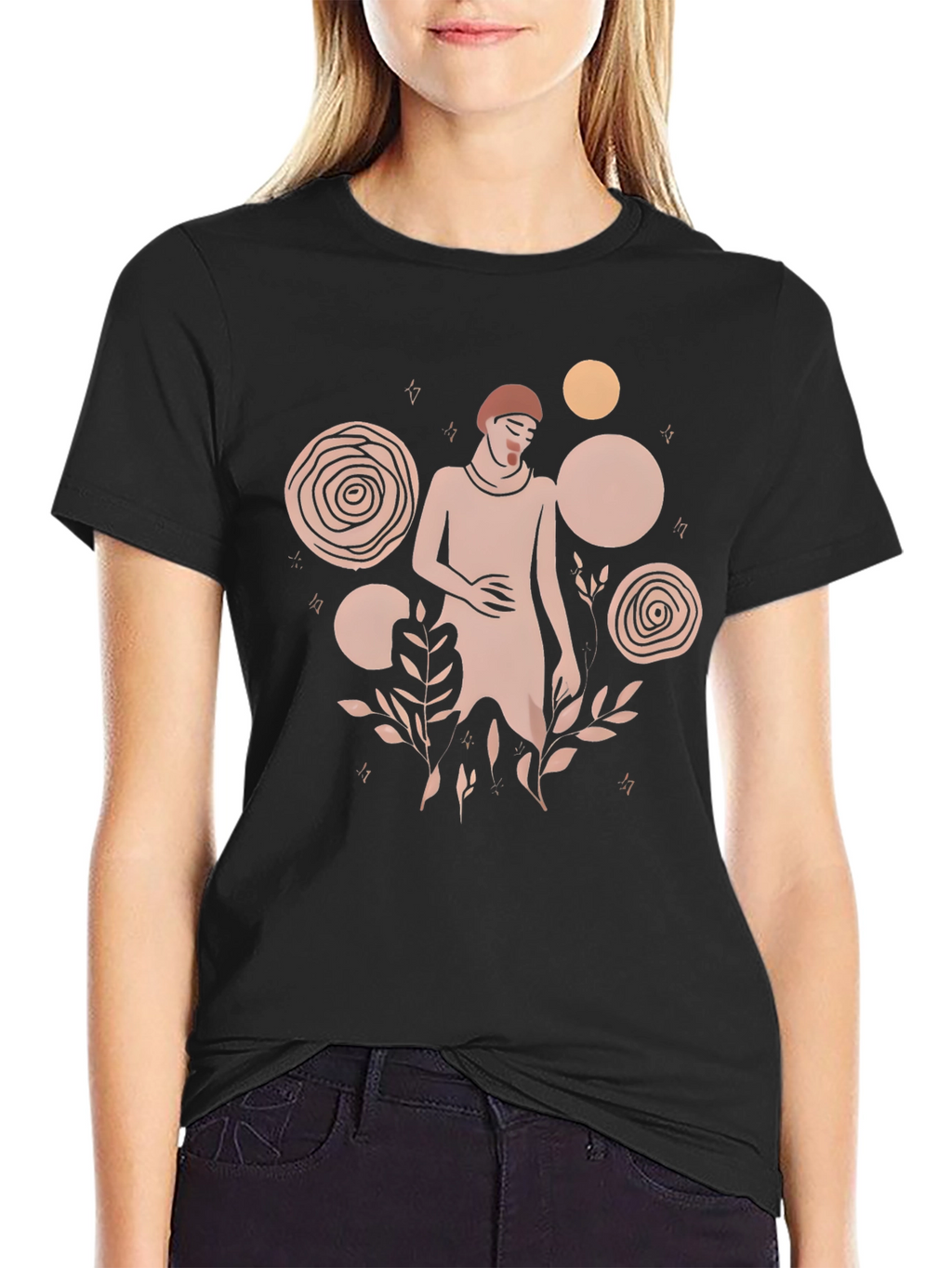 Modern Abstract Graphic Print Black T-Shirt
