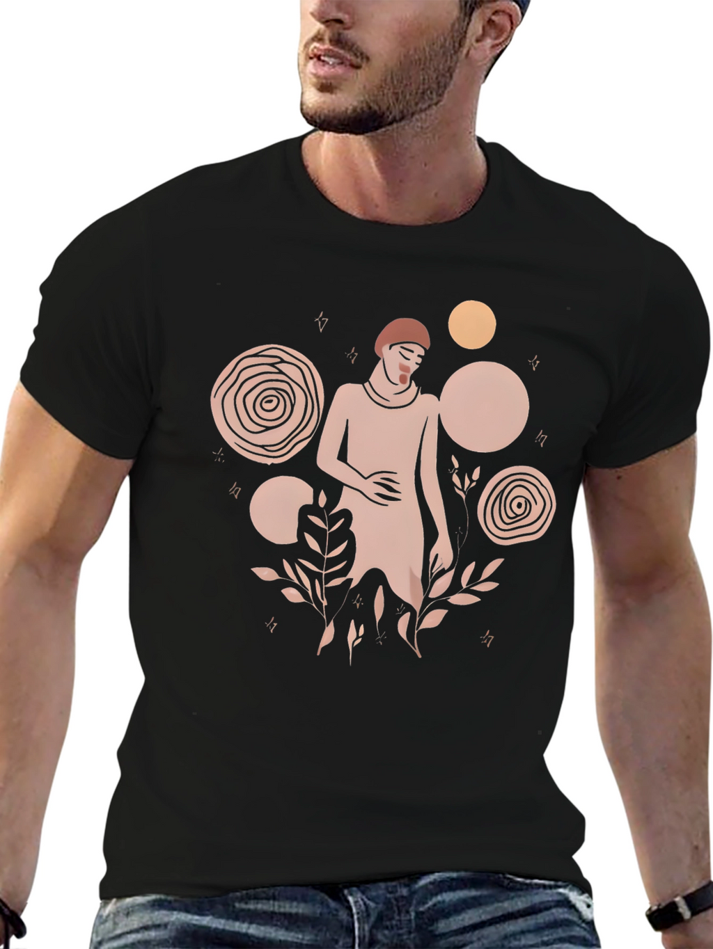 Modern Abstract Graphic Print Black T-Shirt
