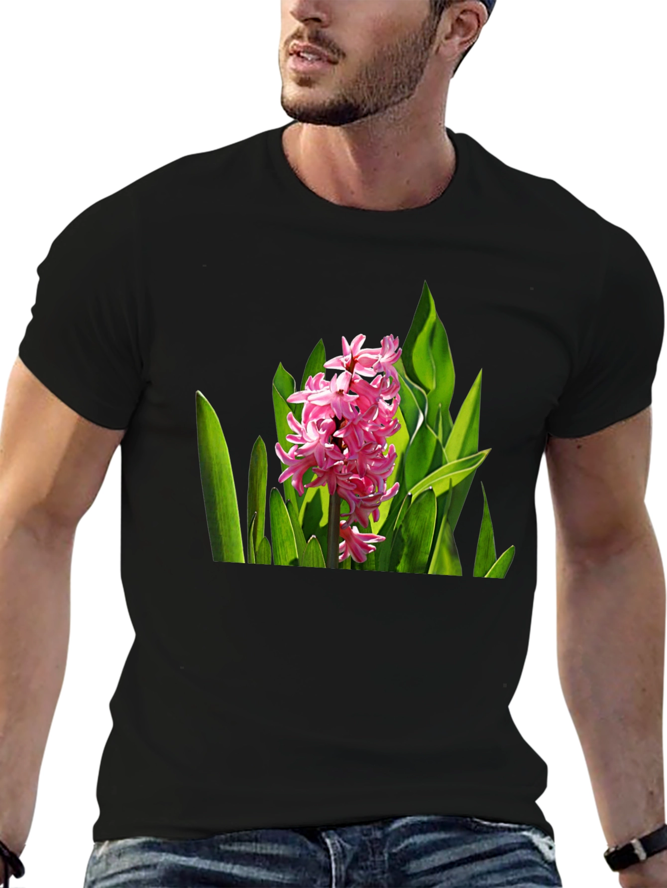 Floral Print Black T-Shirt - Nature Inspired