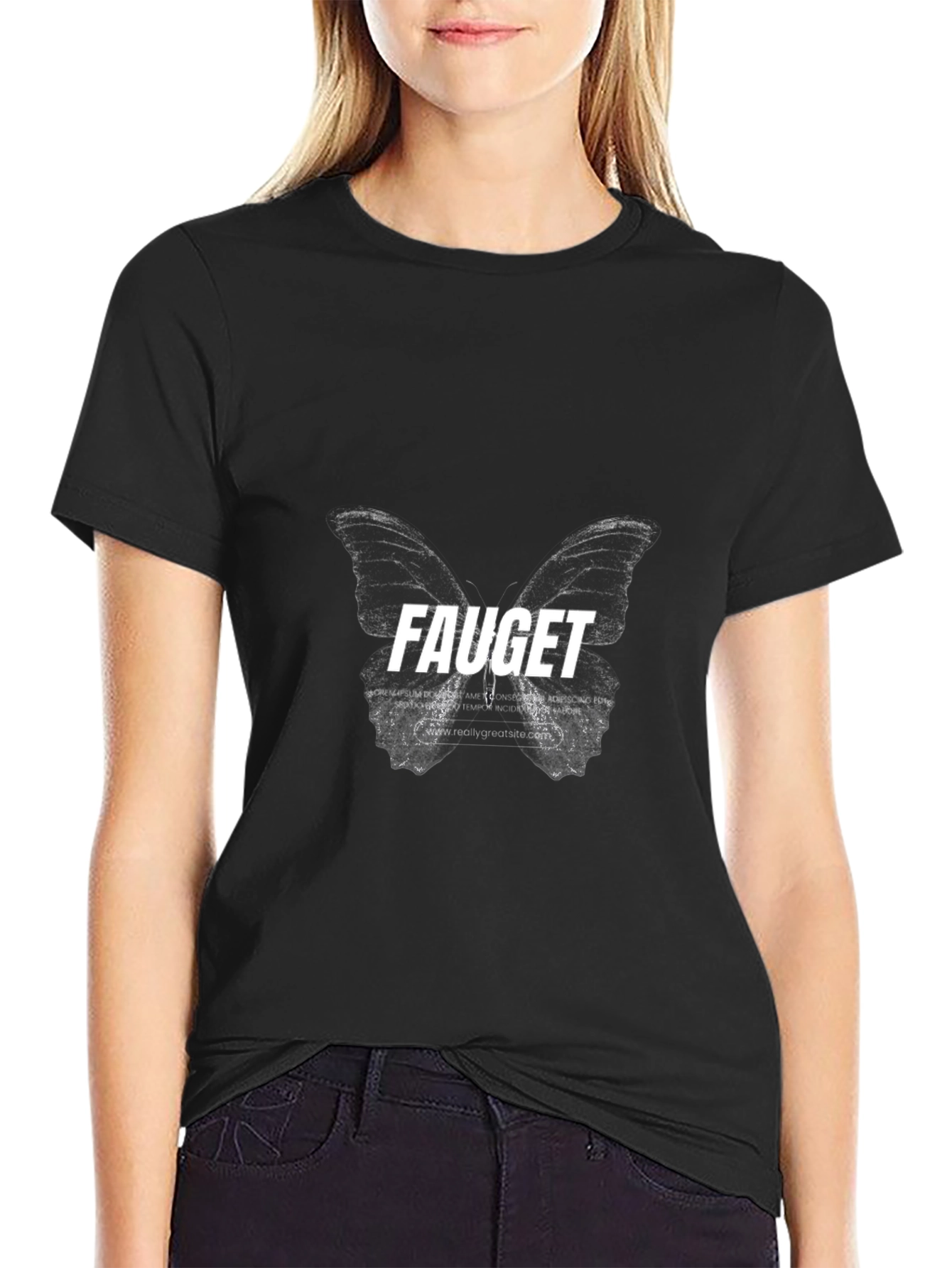 Fauget Butterfly Graphic Black T-Shirt